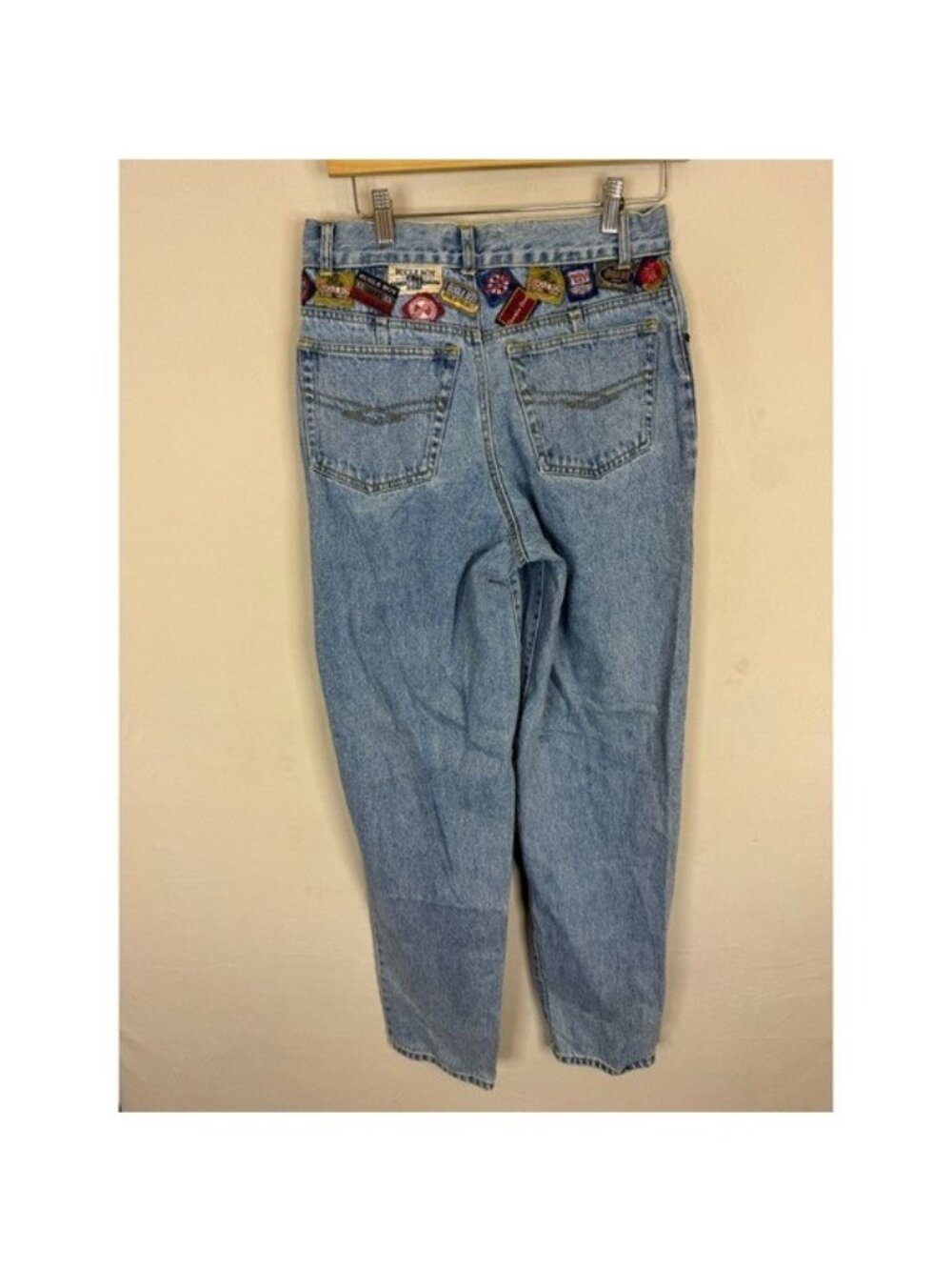 Vintage 90s 80s Bugle Boy High Waisted Patchwork Denim Jeans Light Wash 30x32